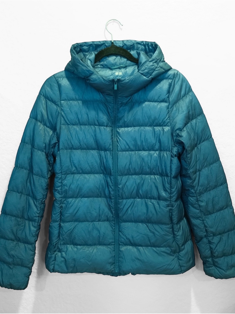 Uniqlo Ultra Light Down Hooded Puffer Jacket Size S Dark Teal Pockets Outdoor